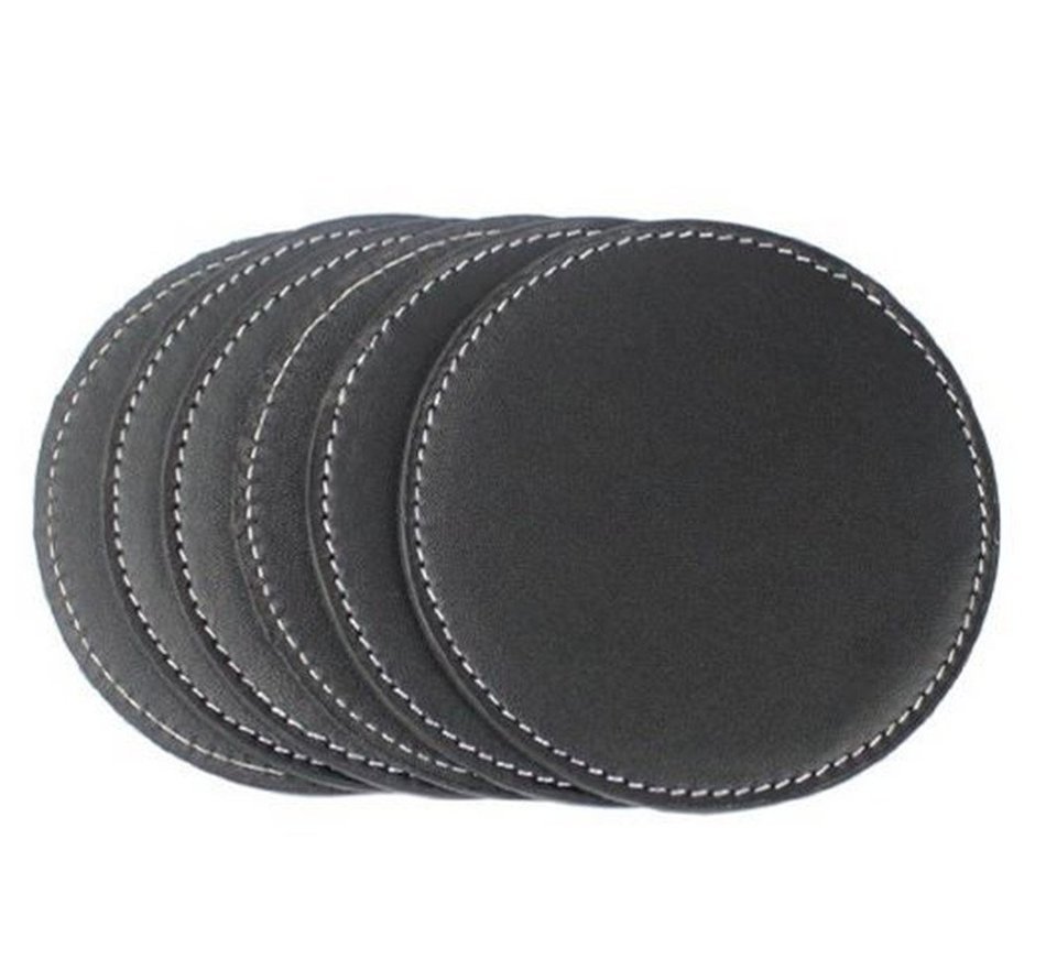 XICHEN&reg; Leather Coasters - Upscale With Coaster Holder Sleek -6 Piece Set With Holder (Chocolate Brown) N18
