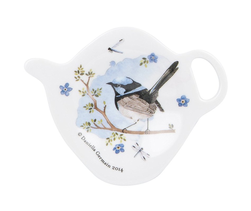 Ashdene Plume & Perch Blue Wren Tea Bag Holder 3 Inches High by 3 3/4 Inches Long Melamine