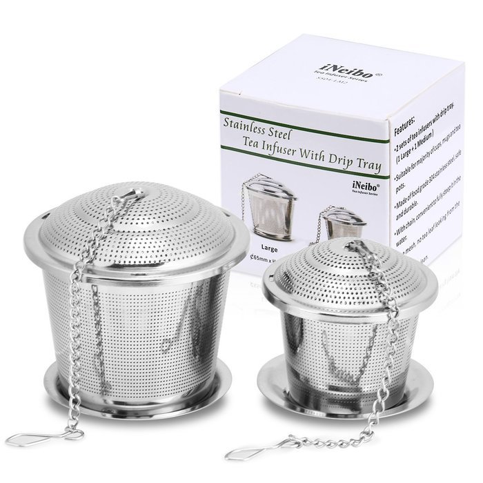 iNeibo Premium Stainless Steel Infuser Filter Strainer for Single Cup or Mug of Loose Leaf Tea, Set of 2 (2-pack) N7