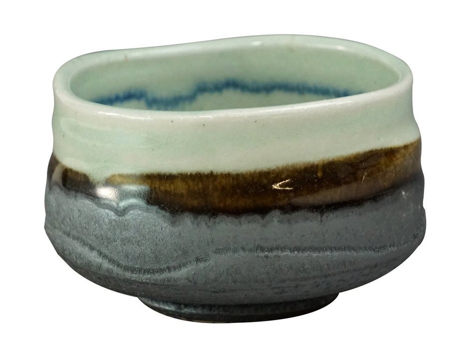 [Matcha Bowl] Mino-yaki Blue ground 'Kaniri' Matcha Chawan [Japan Import] N4