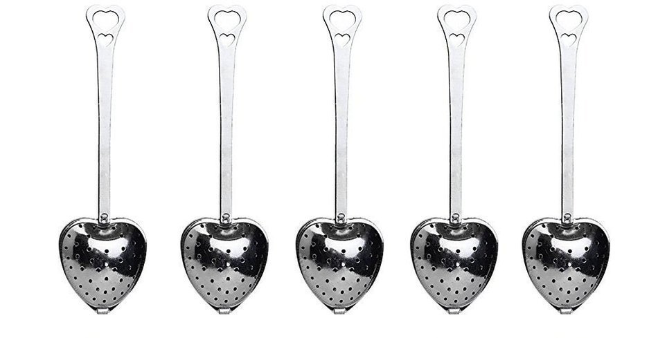 Tea Filter Long Grip Stainless Steel Mesh Heart Shaped Tea Strainer Spoon, Set of 10 Tea Infuser Spoon N9
