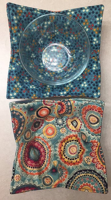 Teal Blue mosaic stars,handmade,Hot Cold Bowl Cozy,Microwave Bowl Cozie,Fabric Trivet,Hot pad,Pot Holder,Cotton... N3