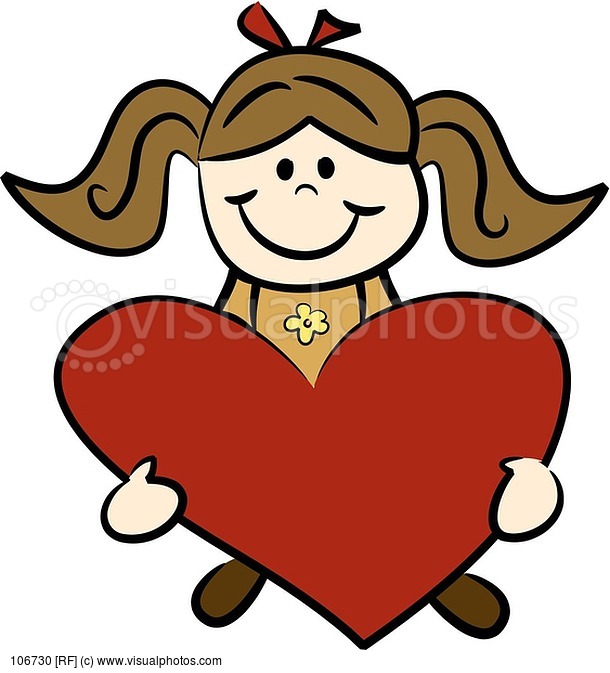 Cute Brunette Cartoon Girl Holding A Big Red Heart In Her Hands Free 