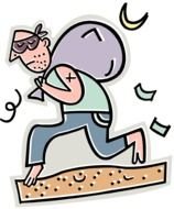 cartoon thief running with bag at night