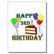 Happy 3rd Birthday With Cake Balloons And Candle Post Cards