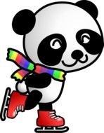 cartoon panda skates with a striped scarf