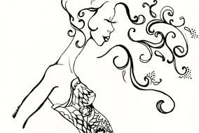 drawn profile of a fabulous girl with curly hair