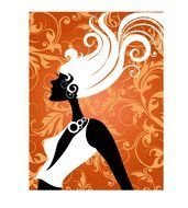 silhouette of a blonde on an orange floral background