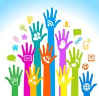 Social Media icons on the human hands