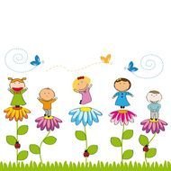 painted children on flowers