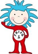 cartoon character with blue hair