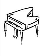 Black and white ouline drawing of the piano clipart