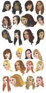 clipart of the Cartoon Girl Hairstyles