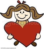 Cute Brunette Cartoon Girl Holding A Big Red Heart In Her Hands
