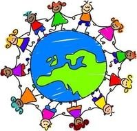 Colorful people on colorful Earth clipart