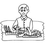 painted young man washing dishes