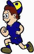 cartoon running boy in blue uniform