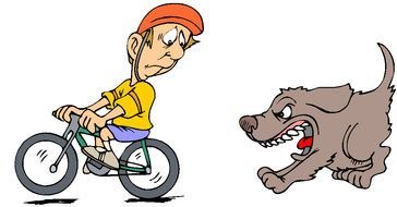 Clip art of angry dog and biker