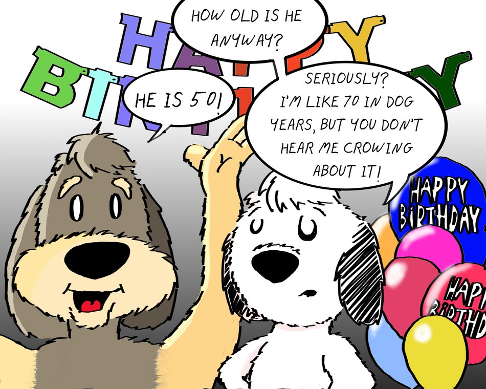 Clip art of Happy 50th Birthday and dogs