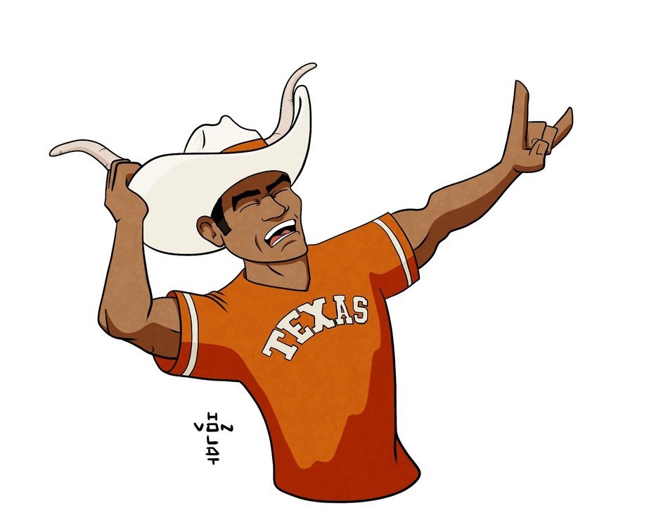 clipart of the man is showing Hook'em Horns