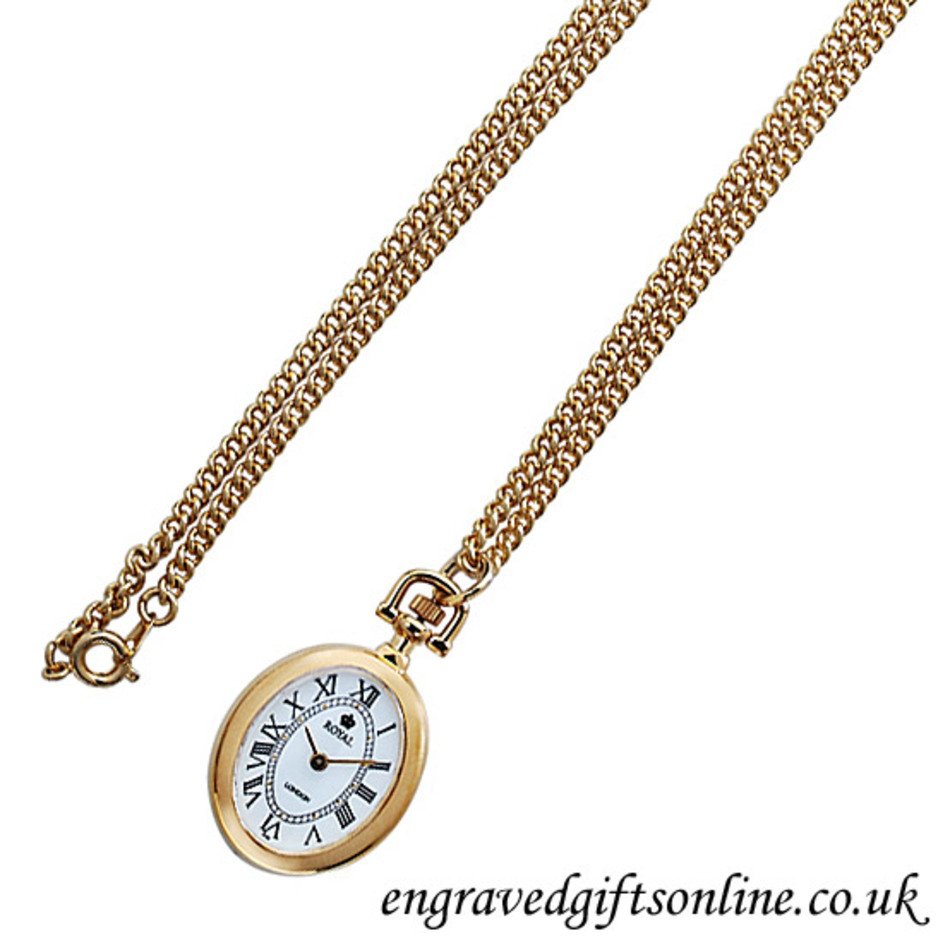 Royal London Ladies Gold Plated Pendant Watch With Chain Personalised