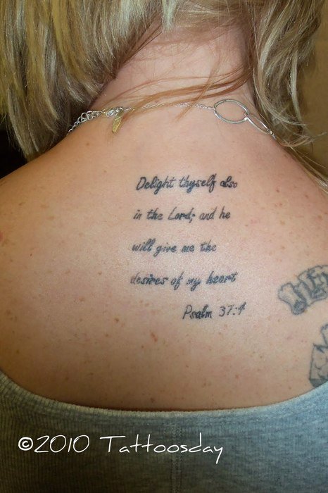Bible quote on the back of the person