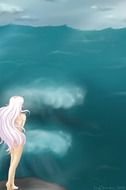 long-haired girl by the sea as an illustration