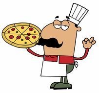 cartoon cook with pizza in hands