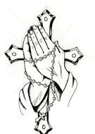 Cross With Praying Hands, black and white Drawing