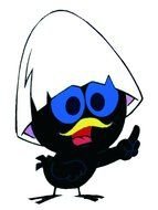 calimero, cartoon black anthropomorphized chicken, anime character
