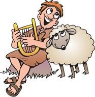 happy Shepherd playing lyre and sheep