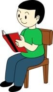 boy sitting on a chair and reading a book clipart