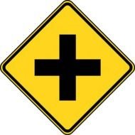 black Cross on yellow background, Road Sign