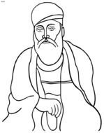 Black and white drawing of Guru Nanak Dev Ji clipart