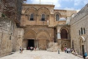 tourists at Holy Sepulcher in Jerusalem