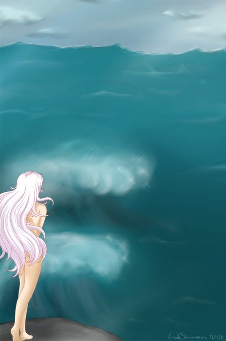 long-haired girl by the sea as an illustration