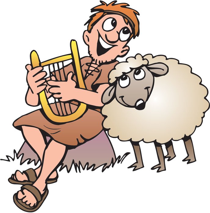 happy Shepherd playing lyre and sheep