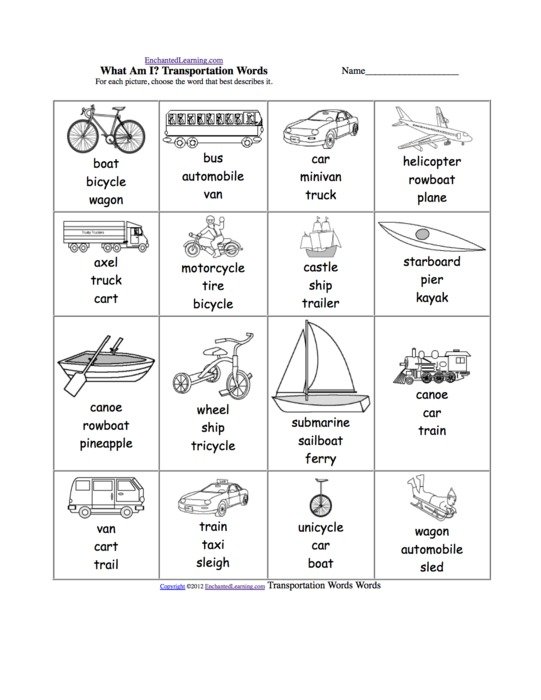 Transportation worksheet 1st grade free image download