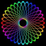 black background with neon rainbow spiral