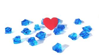 red heart and blue glass cubes