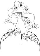 apple tree art smiling apples black white color drawing