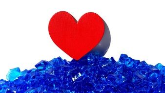 red heart on blue glass