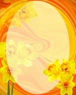 yellow daffodils and different colours on a white background in the form of an oval