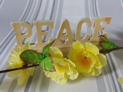 peace inscription decoration flowers wood