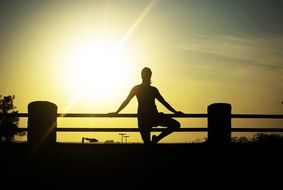 silhuette of posing woman at sunset