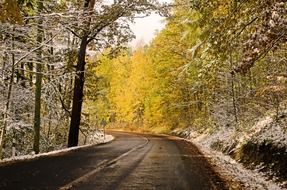 winter season road traveling snow