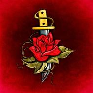 sword canvas rose background red