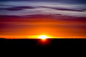 distant wind turbines at sunset