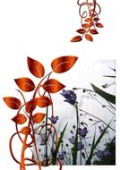 orange and green leaves with blue flowers