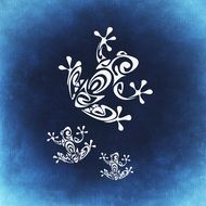 blue background with abstract frogs